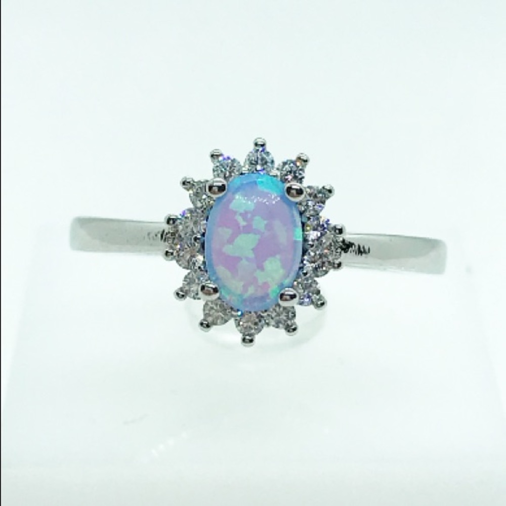 925 Sterling Silver Blue Opal Sun Ring